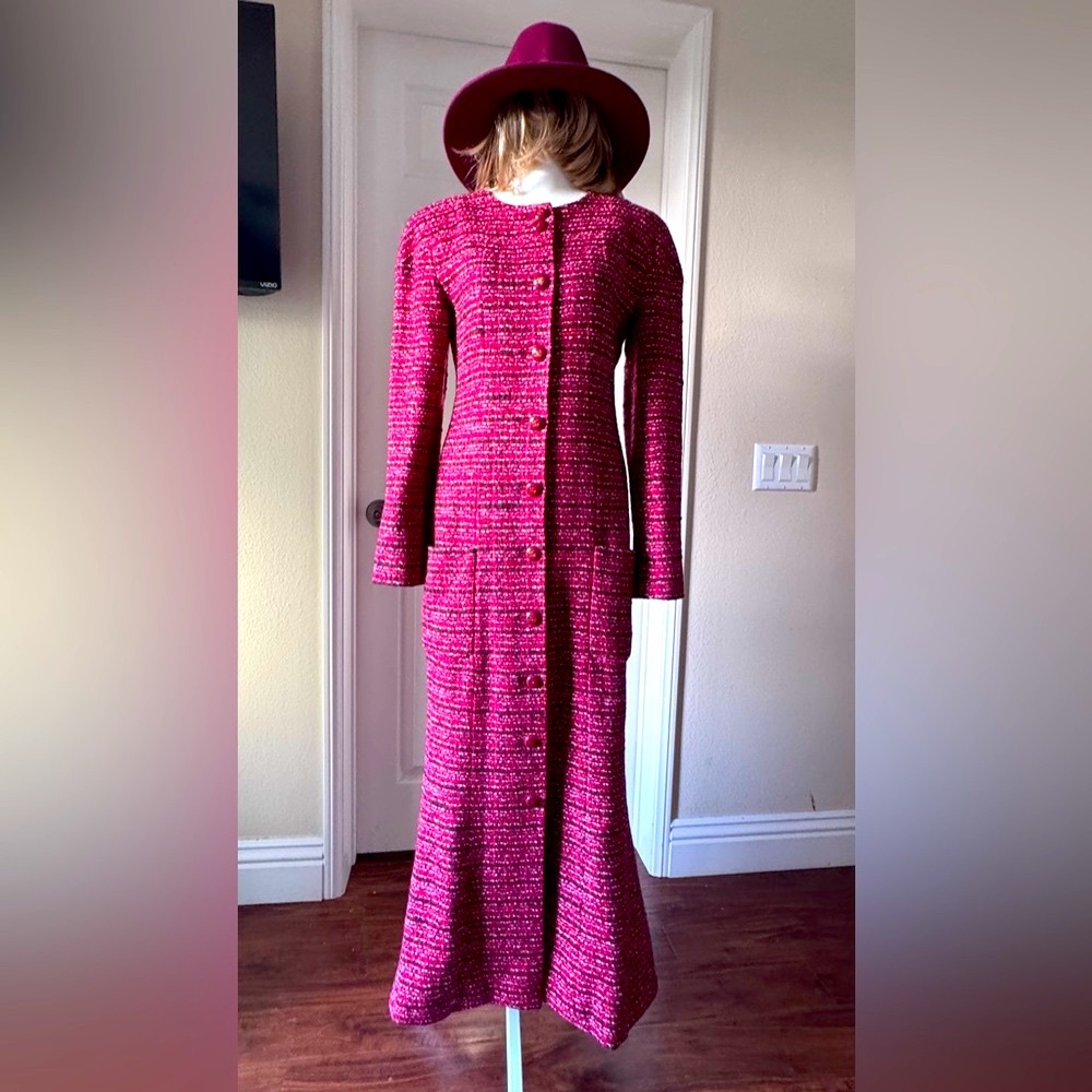 Vintage Chanel cranberry-red tweed dress coat, Autumn-Winter 2001-02 collection